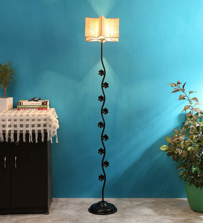 Bamboo Star Flower Iron Floor Standing Lamp (Natural)