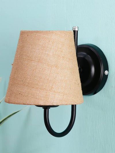 Beige Jute conical Wall Mounted lamp with Black Base
