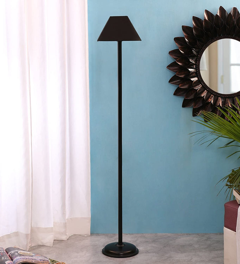 Black Cotton Rectangular Designer Iron Standing Floor Lamp (Black)