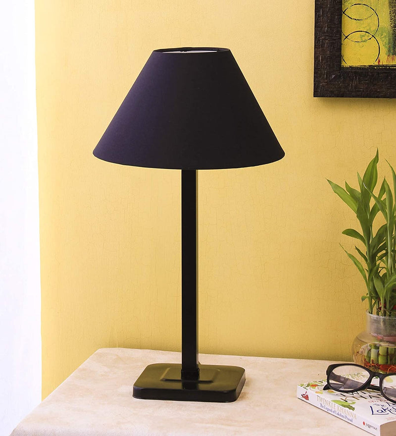 Black Cotton Designer Square Iron Table Lamp for Study Room