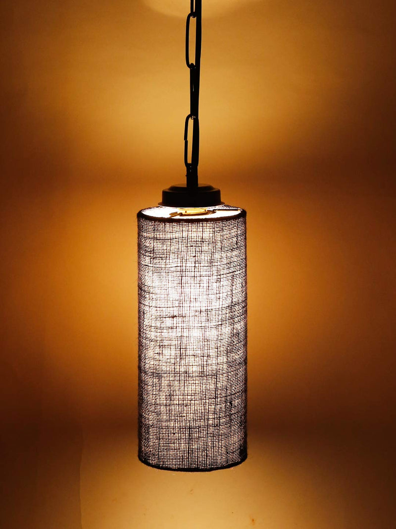 Blue Jute Cylindrical Hanging Lamp