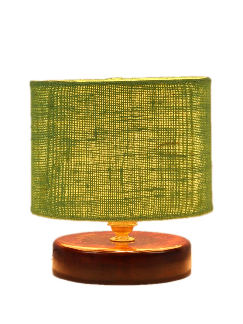Green Jute Table lamp with Wood Brown Base