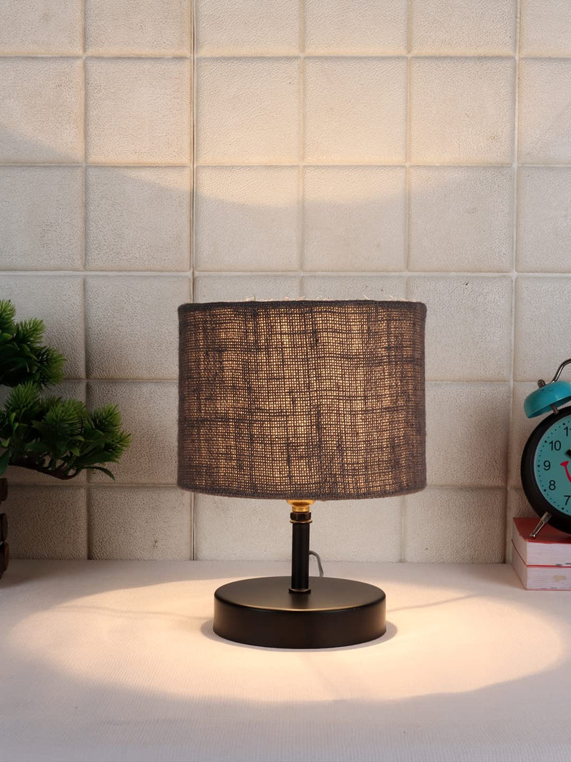 Iron Table lamp with Grey Jute Shade