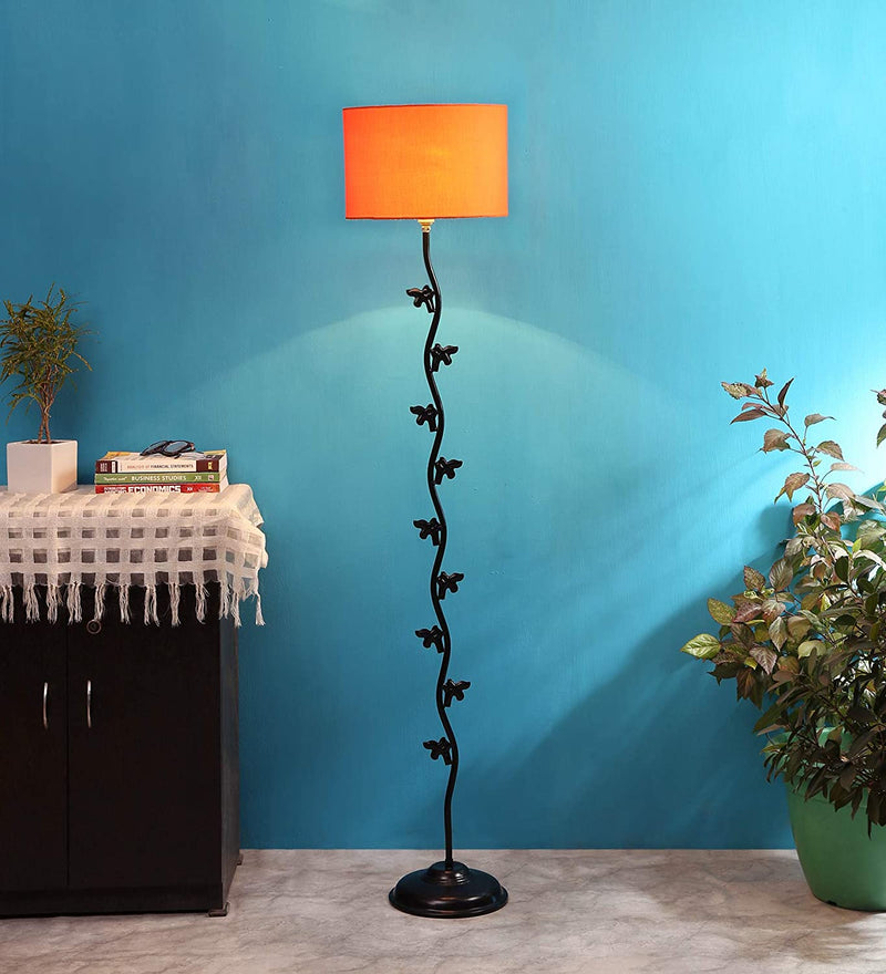 Hard Back Cotton Orange Designer Fish Iron Floor Standing Lamp (Orange)