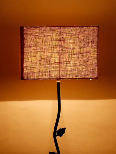 Beige Square Jute Shade Leaf Floor Lamp with Wood Square Base