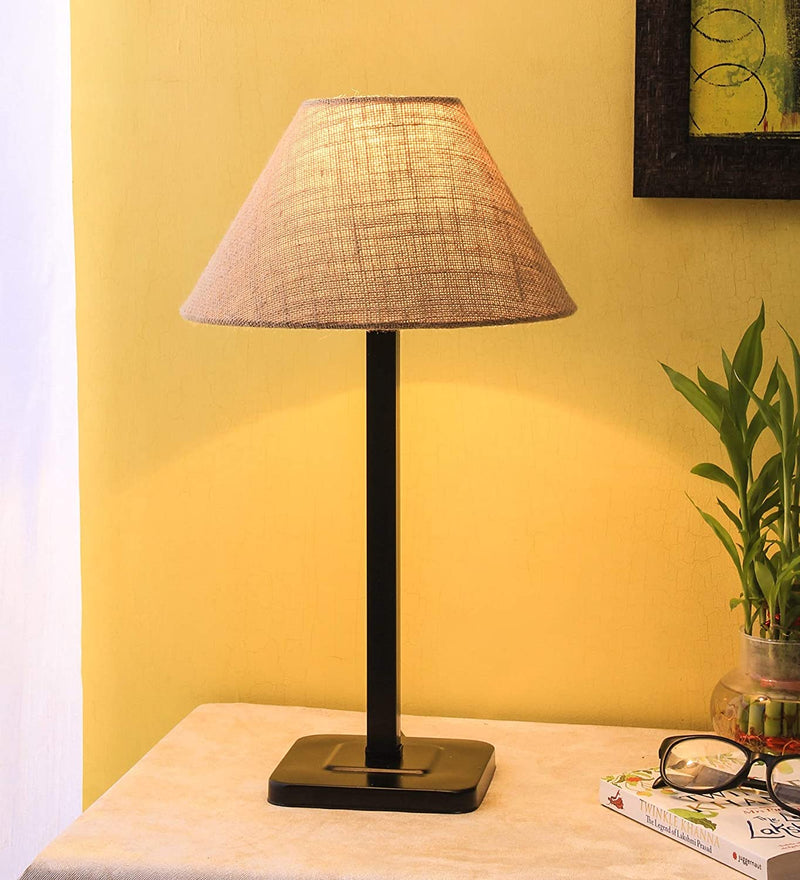 Beige Jute Designer Square Iron Table Lamp
