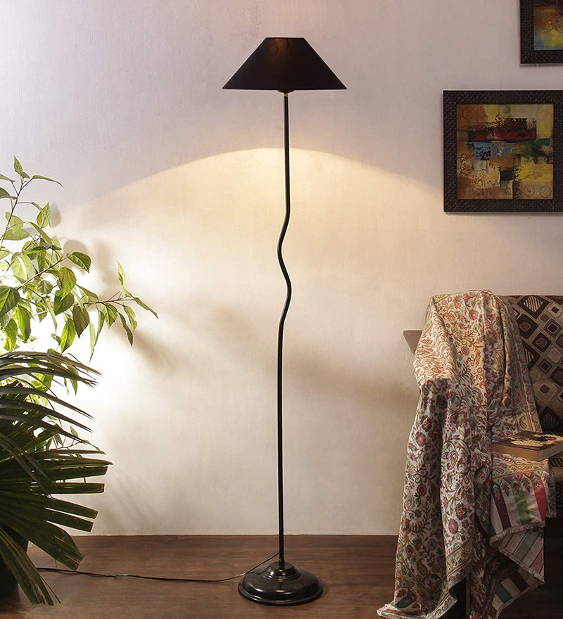 Black Cotton Designer Wrought Iron Floor Lamp for Home Decor (13" Black)