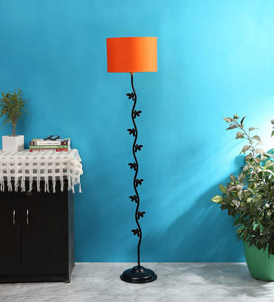 Hard Back Cotton Orange Designer Fish Iron Floor Standing Lamp (Orange)