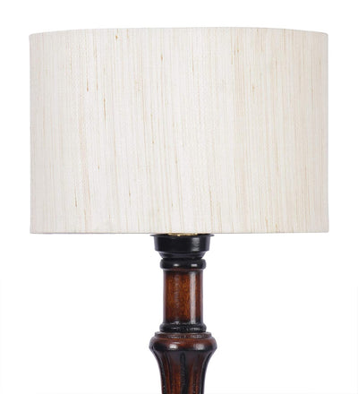 Cotton Drum Designer Fashionable Wooden Floor Lamp for Home Decor (Off White, Medium)