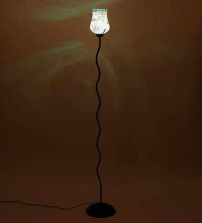 Mosaic Blue Glass Zig Zag Floor Lamp (Blue)