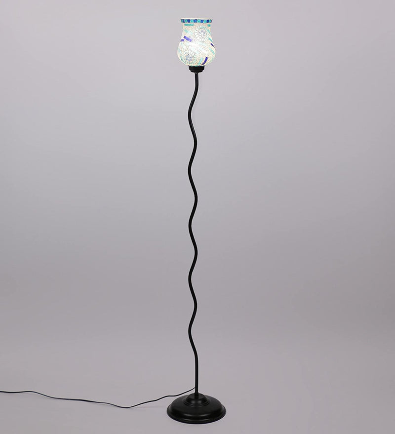 Mosaic Blue Glass Zig Zag Floor Lamp (Blue)