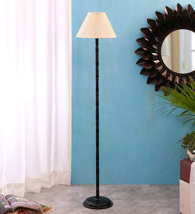 Off-Cotton Pleated Designer Iron Floor Lamp (Off-White)