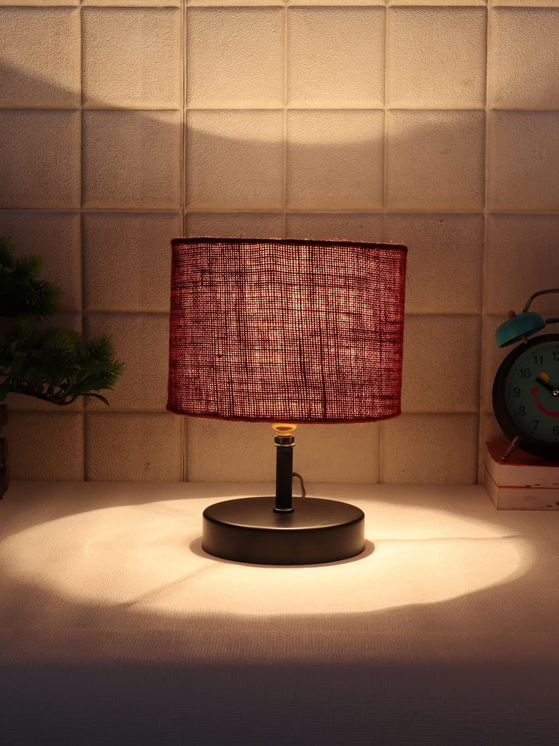 Iron Table lamp with Maroon Jute Shade