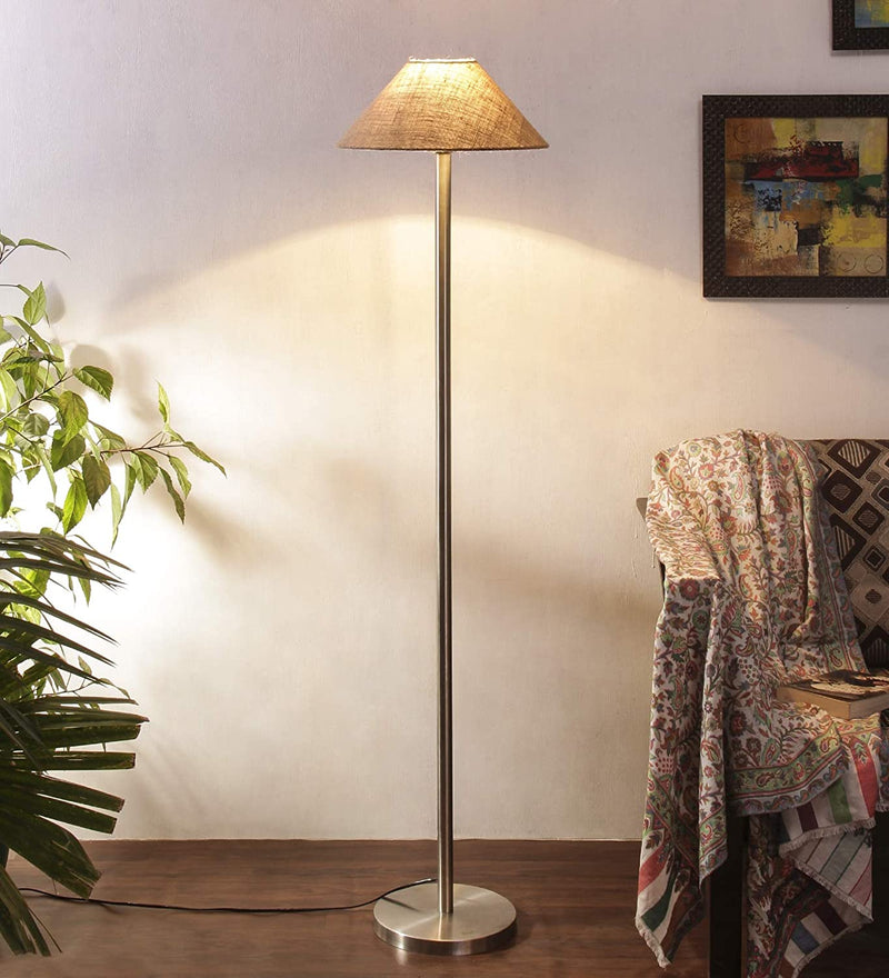 Beige Jute Designer Steel Floor Lamp for Home Decor (13" Beige, Medium)