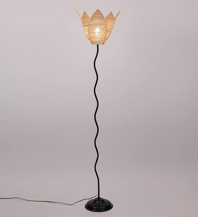 Lotus Bamboo Designer Zig Zag Iron Floor Lamps (Bamboo)