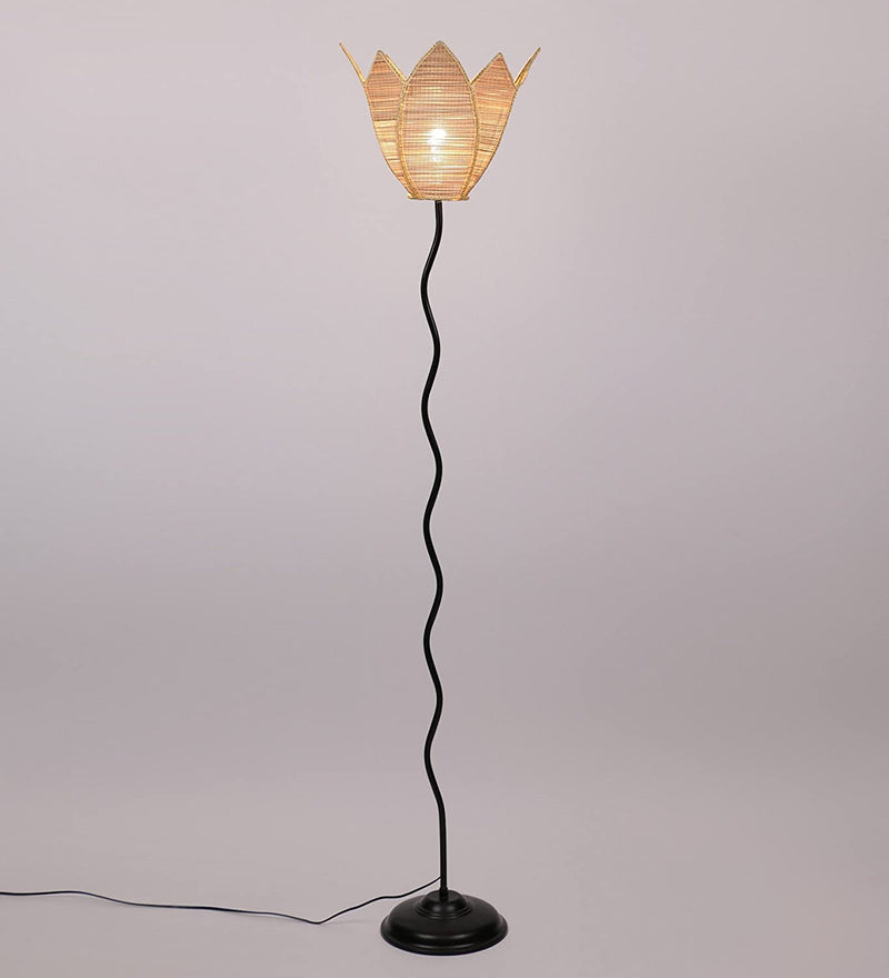 Lotus Bamboo Designer Zig Zag Iron Floor Lamps (Bamboo)