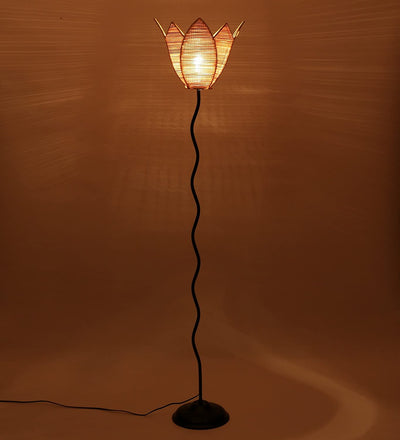 Lotus Bamboo Designer Zig Zag Iron Floor Lamps (Bamboo)