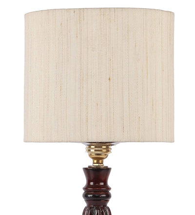 Cotton Drum Designer Wooden Table Lamp for Home Decor (Off White, Small) AD535