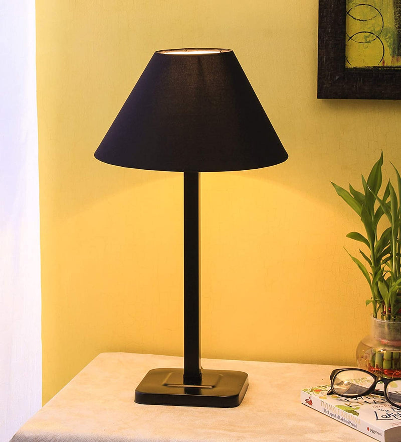 Black Cotton Designer Square Iron Table Lamp for Study Room