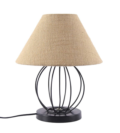 Beige Jute Round Table Lamp