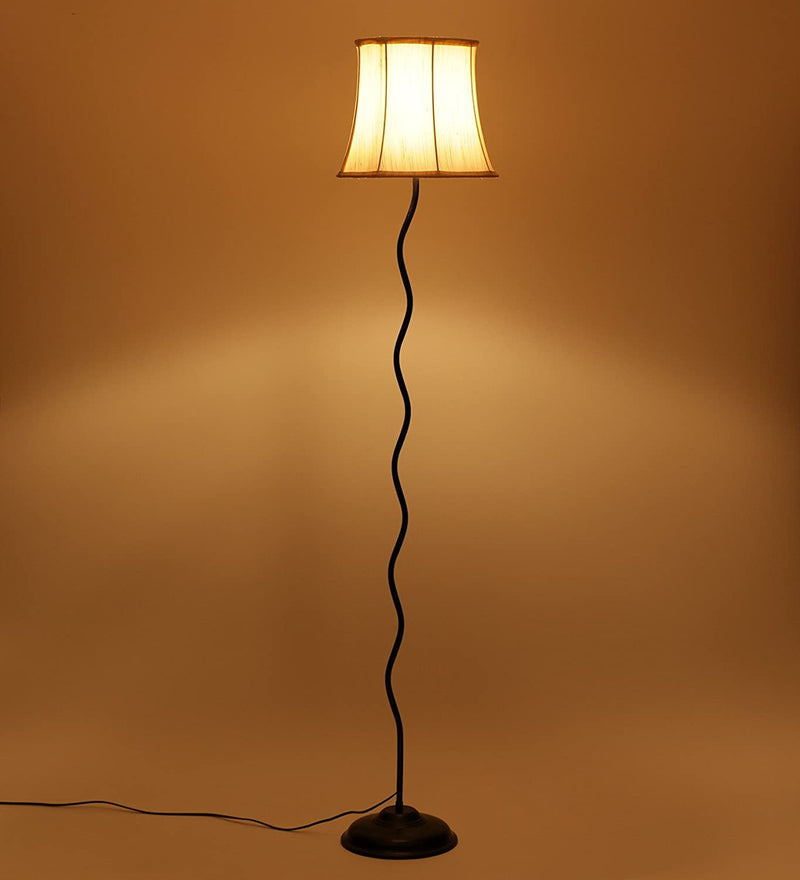 Off White Cotton Designer Zig Zag Floor Lamp (Off White)