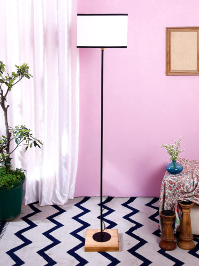 Multicolor Square Cotton Shade Stick Floor Lamp with Wood Square Base