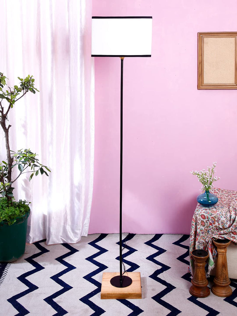 Multicolor Square Cotton Shade Stick Floor Lamp with Wood Square Base
