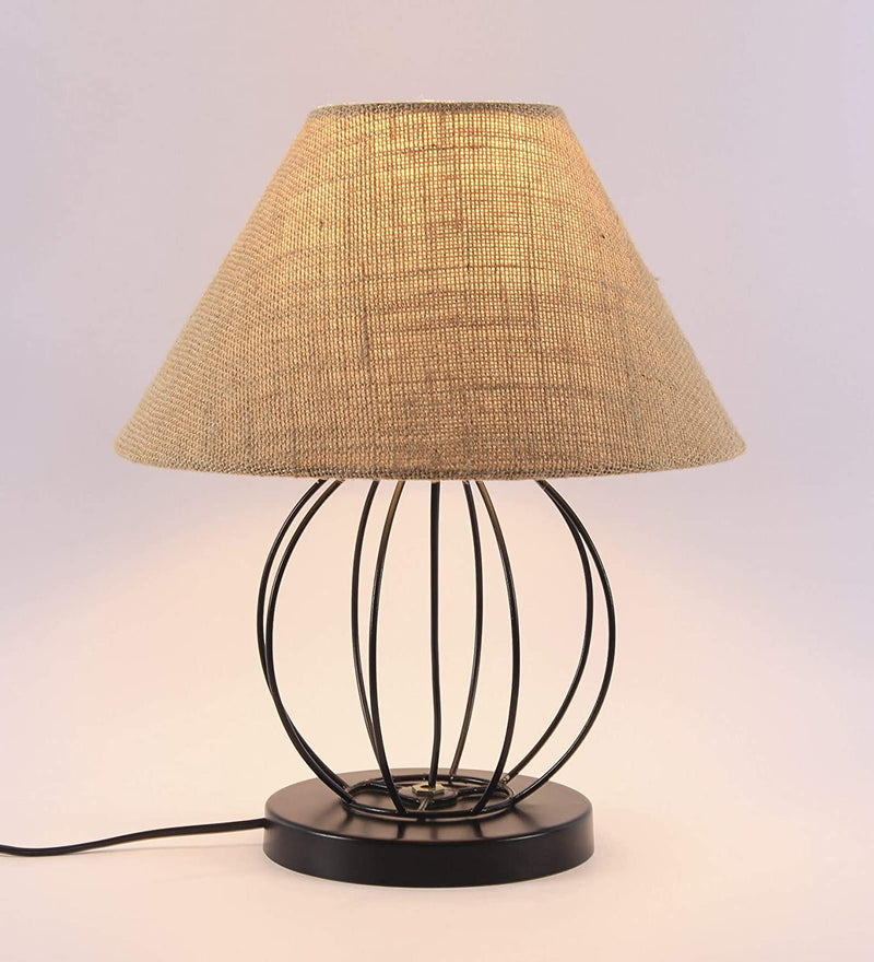 Beige Jute Round Table Lamp