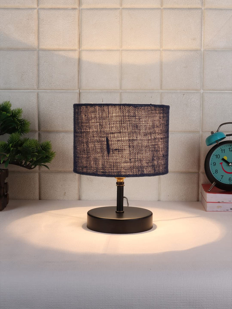 Iron Table lamp with Blue Jute Shade