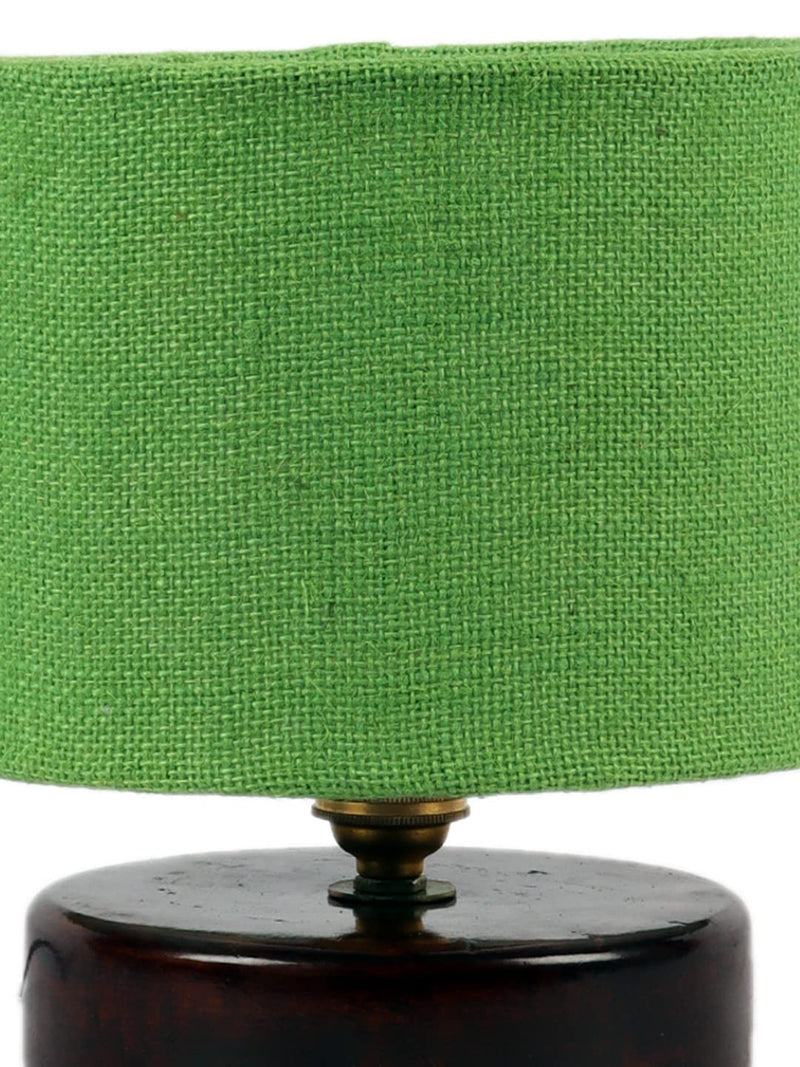 Green Jute Table lamp with Wood Brown Base
