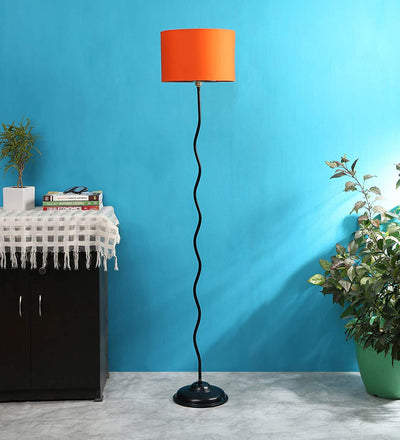 Metal Floor Standing Lamp with Base and Shade, Orange, Pack of 1 Floor Lamp Stand,1 Base, 1 Shade