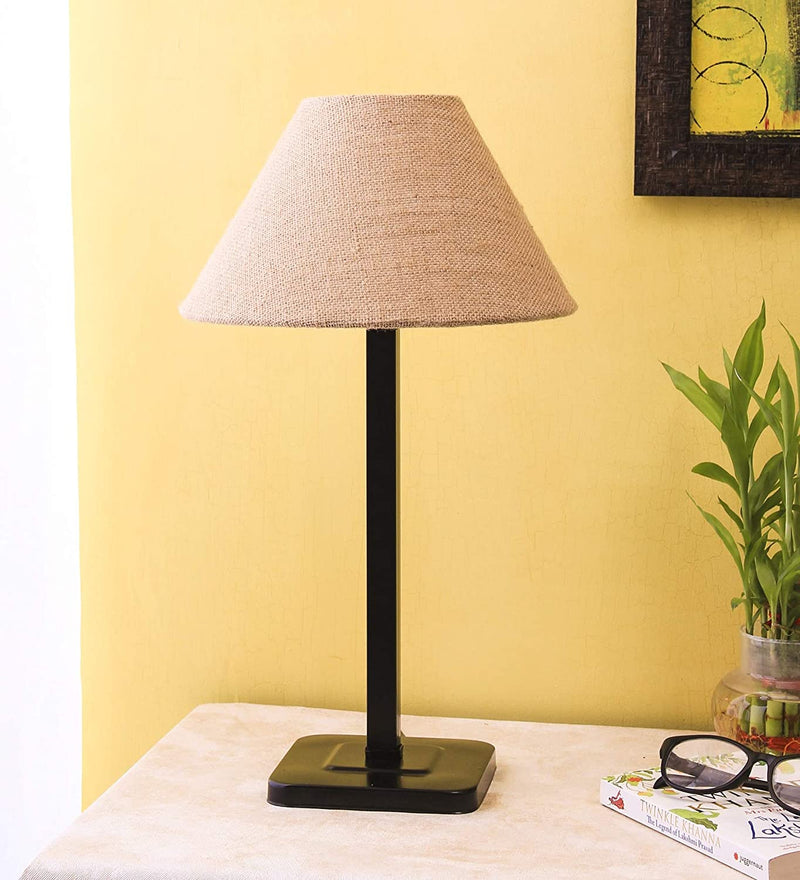 Beige Jute Designer Square Iron Table Lamp