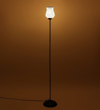 Glass Floor Lamp with Shade, Base and Wire Connector, Silver, Pack of 1 lamp, 1 Base , 1 wire connector, 1 Shade