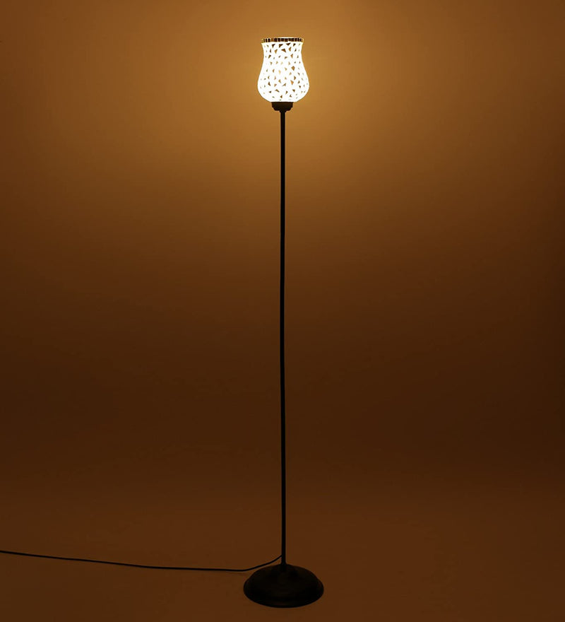 Glass Floor Lamp with Shade, Base and Wire Connector, Silver, Pack of 1 lamp, 1 Base , 1 wire connector, 1 Shade