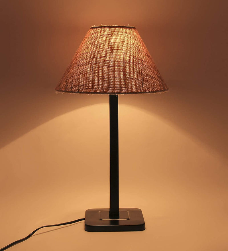 Beige Jute Designer Square Iron Table Lamp