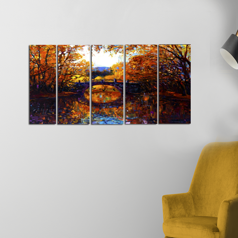 Autumn Forest Abstract Scenery Canvas Wall Painting - With 5 Panel