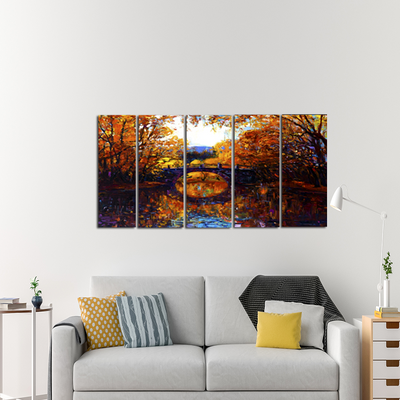 Autumn Forest Abstract Scenery Canvas Wall Painting - With 5 Panel