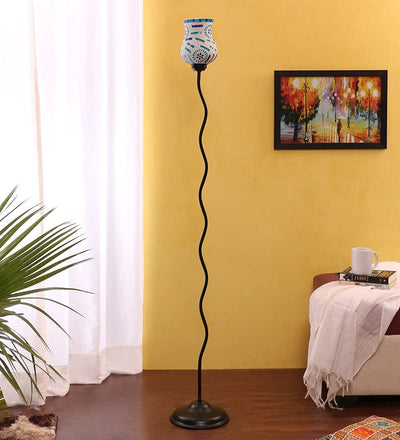 Mosaic Blue Glass Zig Zag Floor Lamp (Blue)