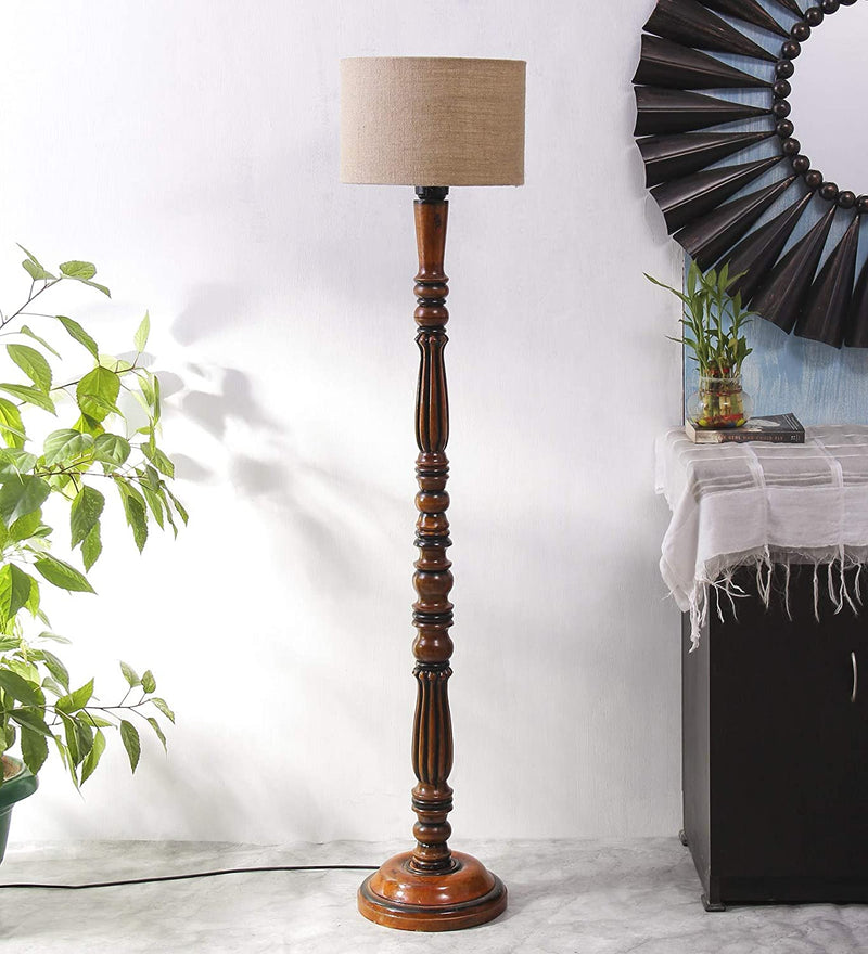 Beige Jute Designer Fashionable Wooden Floor Lamp for Home Decor (Beige, Medium)