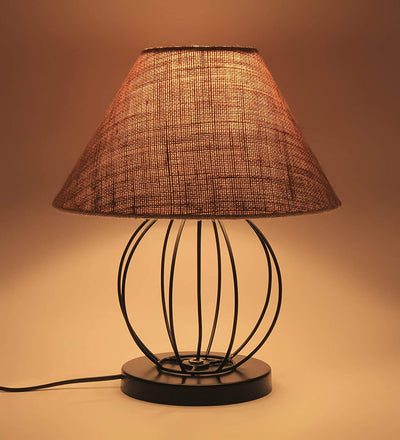 Beige Jute Round Table Lamp