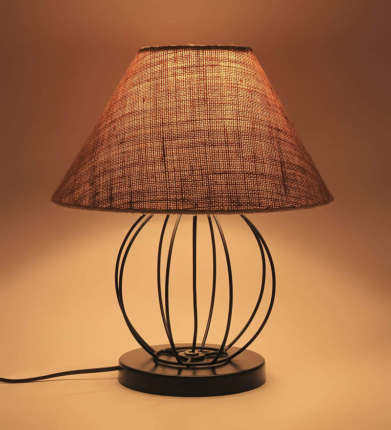 Beige Jute Round Table Lamp