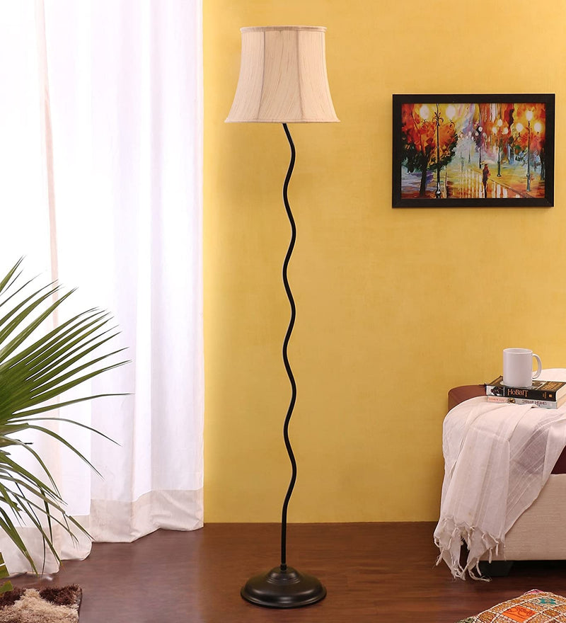 Off White Cotton Designer Zig Zag Floor Lamp (Off White)