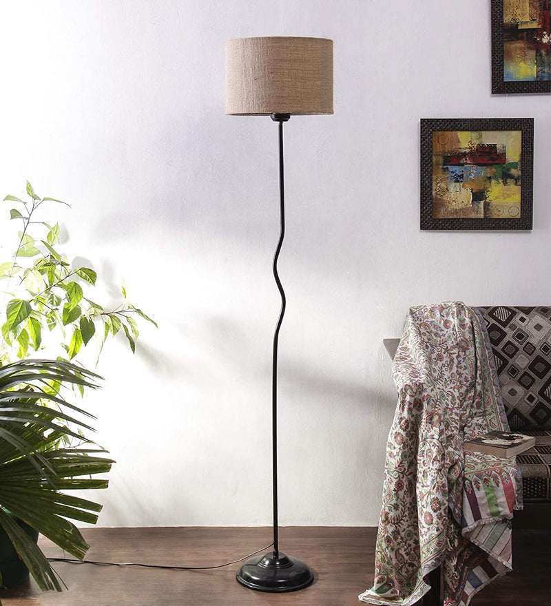 A475 Jute Designer Wrought Iron Floor Lamp (Beige, Medium)