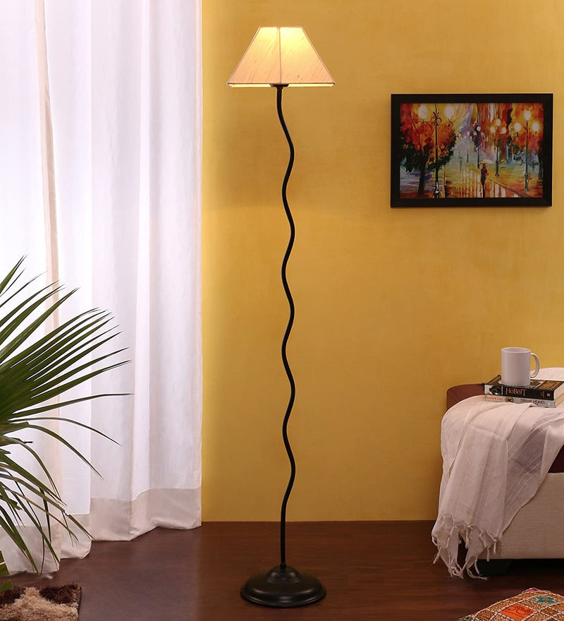 Off White Rectangular Cotton Designer Zig Zag Iron Floor Lamp (Off White)