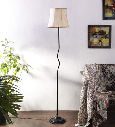 Cotton Soft Back Designer Wrought Iron Floor Lamp for Home Decor (Off White Medium)