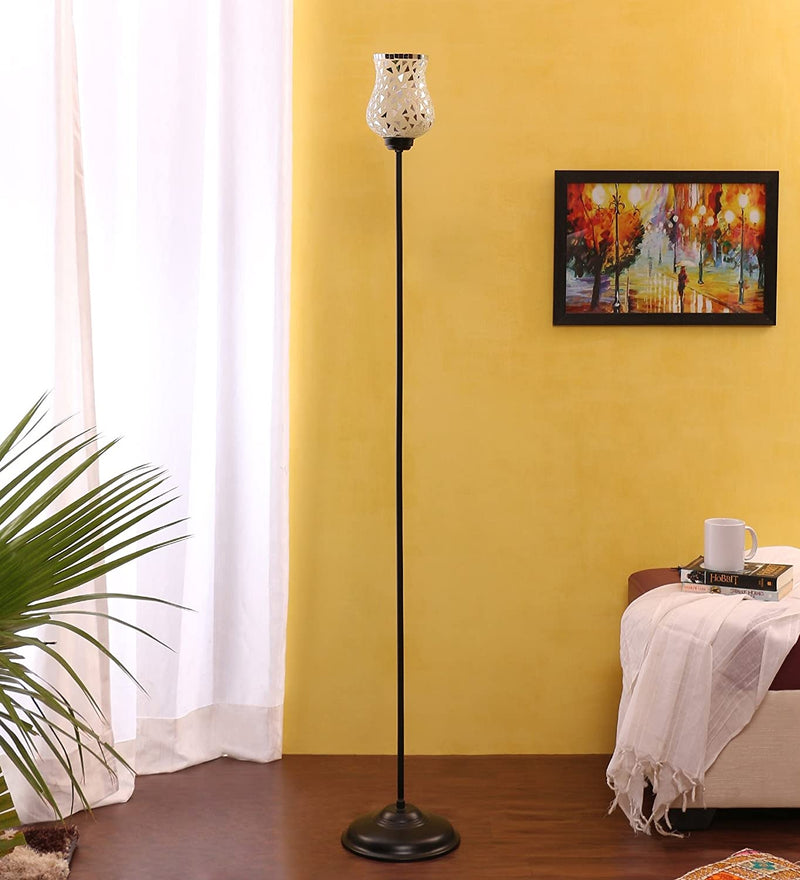 Glass Floor Lamp with Shade, Base and Wire Connector, Silver, Pack of 1 lamp, 1 Base , 1 wire connector, 1 Shade