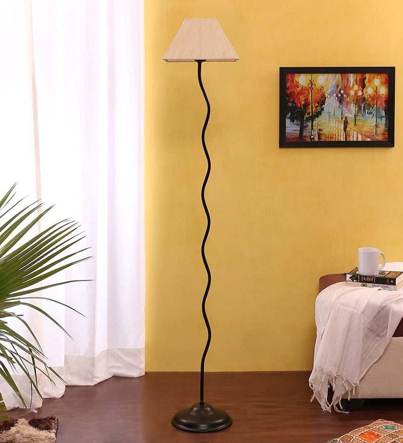 Off White Rectangular Cotton Designer Zig Zag Iron Floor Lamp (Off White)