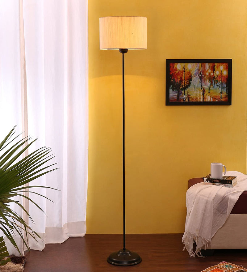 Metal Floor Lamp with Base and Shade, Off White, Pack of 1 Lamp, 1 Base, 1 Shade