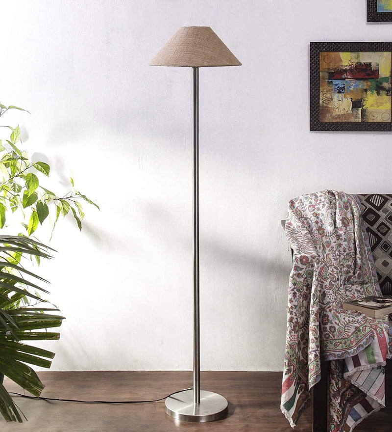 Beige Jute Designer Steel Floor Lamp for Home Decor (13" Beige, Medium)