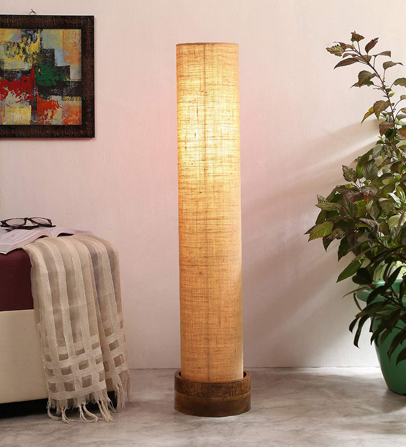 Beige Jute Round Natural Wood Floor Lamps (Beige, Jute)